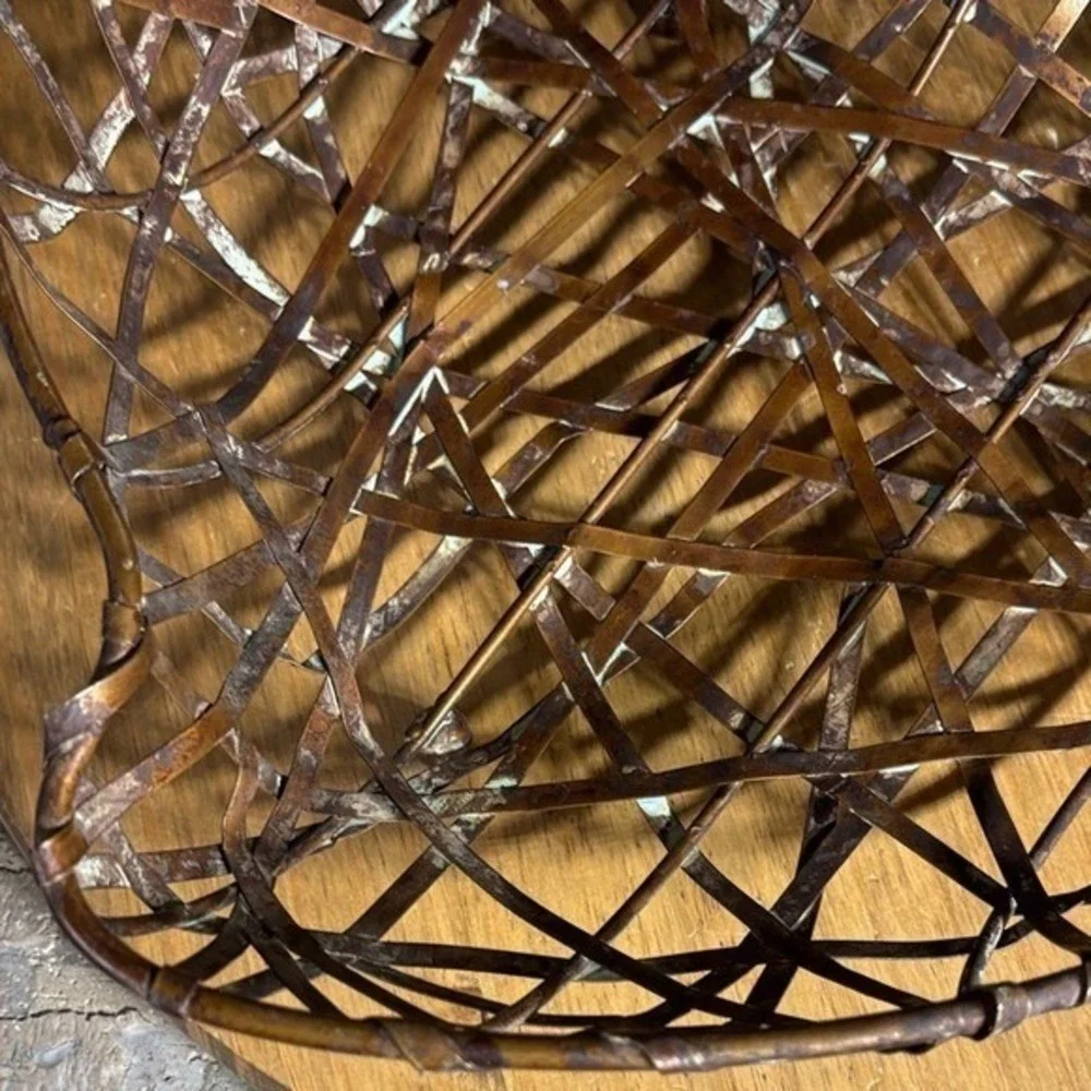 Vintage Metal Shaped Apple Basket Rustic Brown Decorative Cottage Core Woven